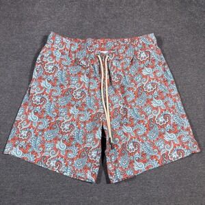 Fair Harbor Swim Trunks Mens L Red Blue Paisley Mesh Lined Surf Skate Beach
